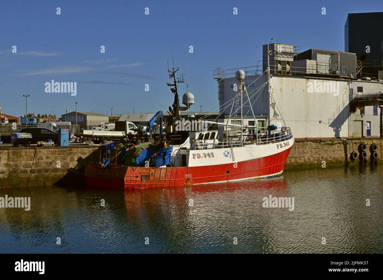 Harbour scene in the major fishing port of Peterhead in Aberdeenshire, Scotland, UK Stock Photo