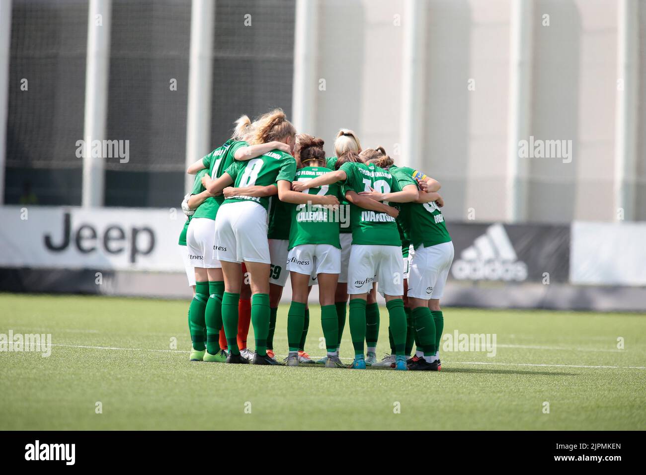 Tallina Fc Flor team during the match Tallin Fc Flora and Fc qiryat of the first qualifying round of the Uefa Women’s Champions League on August 18, 2022 at Juventus Training Ground, Turin, Italy. Photo Nderim Kaceli Stock Photo