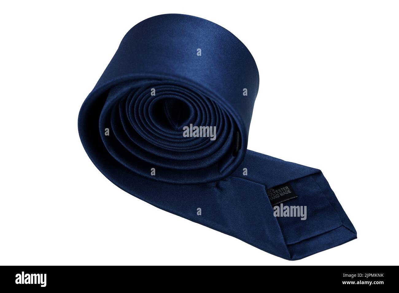 blue color polyester fabric plain pattern necktie rolled isolated on