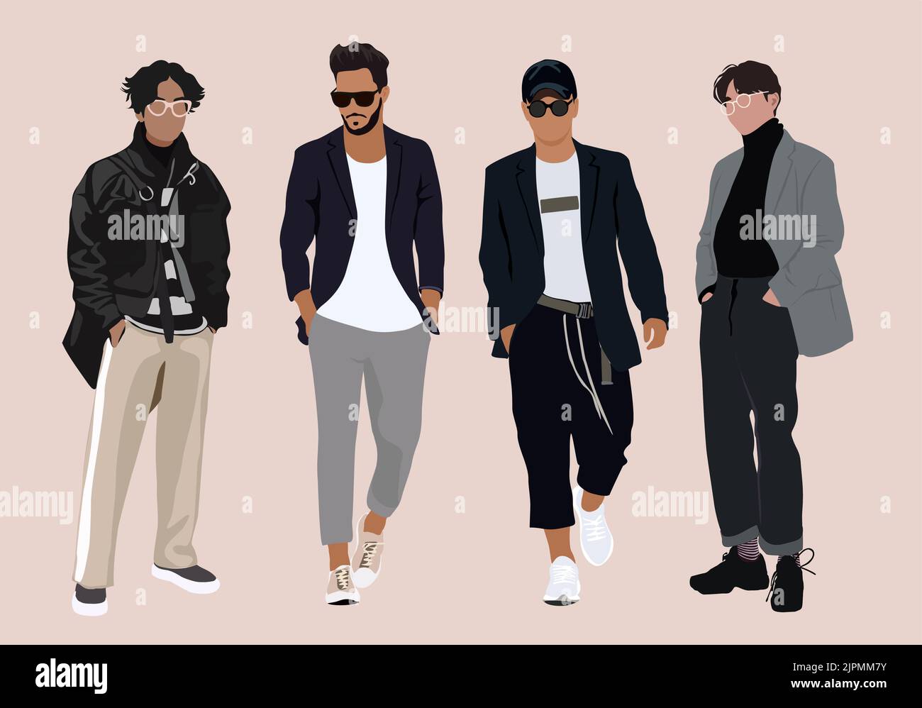 Set of stylish young men wearing street fashion Stock Vector Image & Art -  Alamy