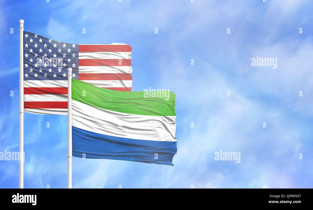 Waving American flag and flag of Sierra Leone Stock Photo - Alamy