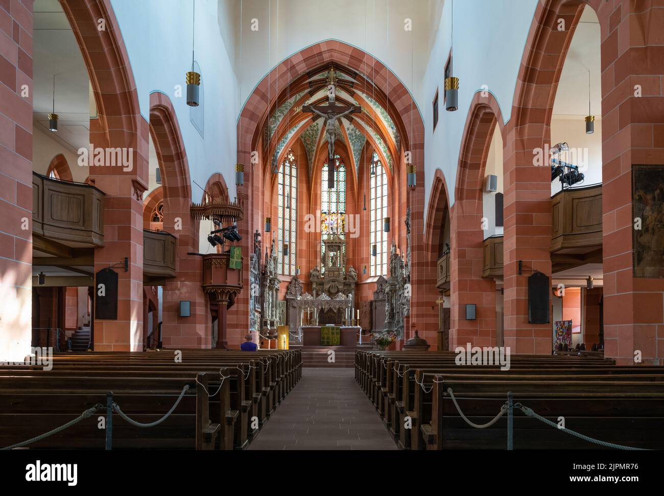 Wertheim, Germany - July 19, 2021: The nave and the altar of the Collegiate church Stock Photo