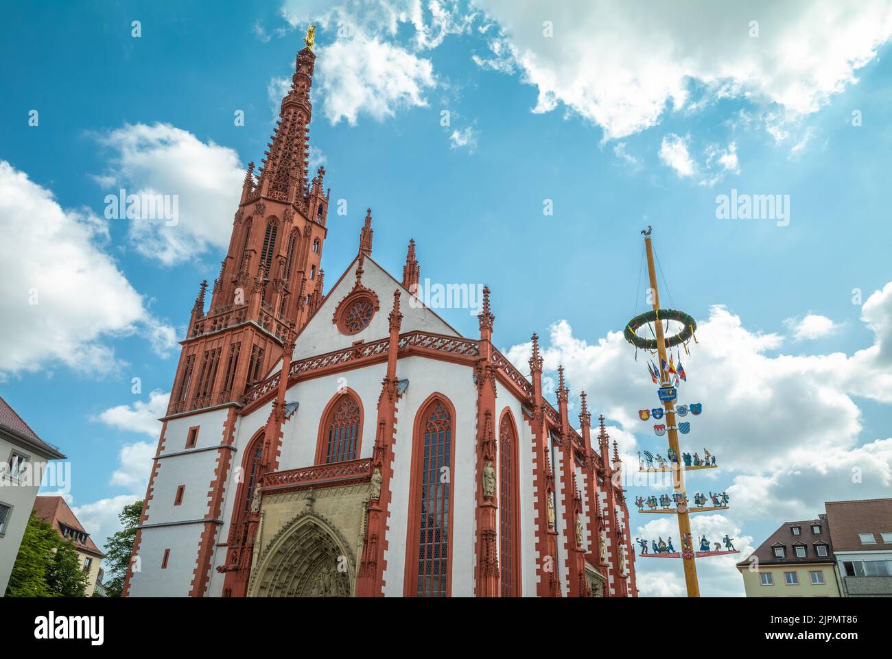 Germany, Wurzburg, upward view of the main facade of the Marienkapelle Gothic Church (St. Mary's church) Stock Photo