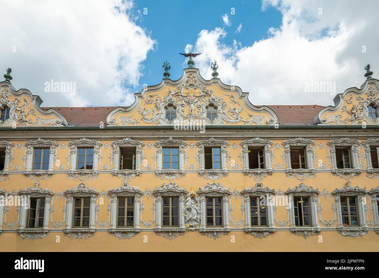 Germany, Wurzburg, upward view of the ancient rococo stucco decorated ...