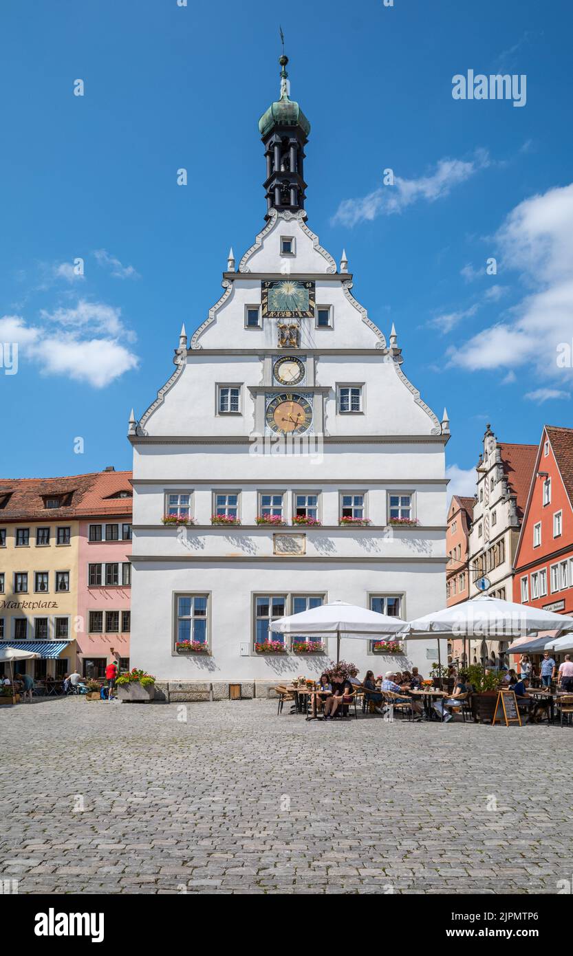 Rothenburg ob der Tauber, Germany - July 20, 2021: The City Councilors Tavern in  Market square Stock Photo