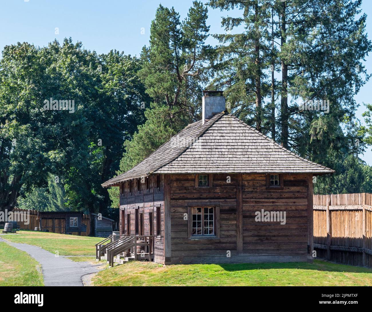 Historic wood log residential building in British Columbia Stock Photo