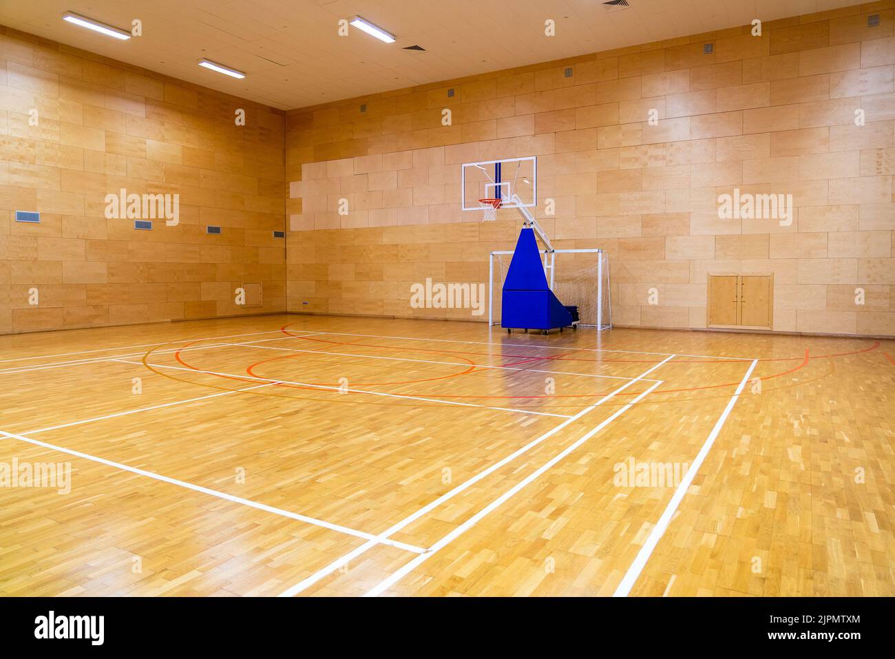 Modern empty gym for basketball, volleyball or indoor soccer Stock Photo