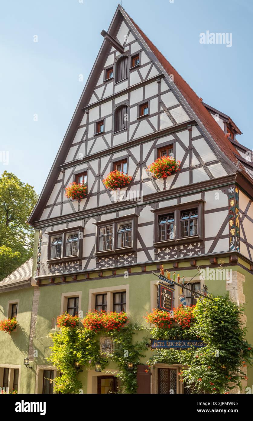 Rothenburg ob der Tauber, Germany - July 20, 2021: View of the medieval architectures of the old tow Stock Photo