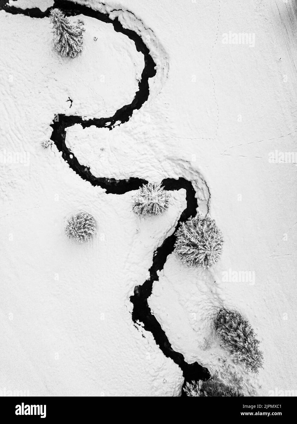 An aerial view of the frozen river and snowy nature Stock Photo Alamy