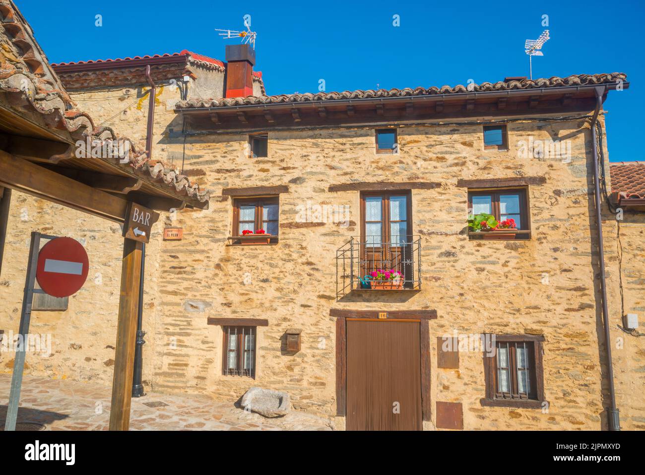 Facade of house. La Hiruela, Madrid province, Spain. Stock Photo