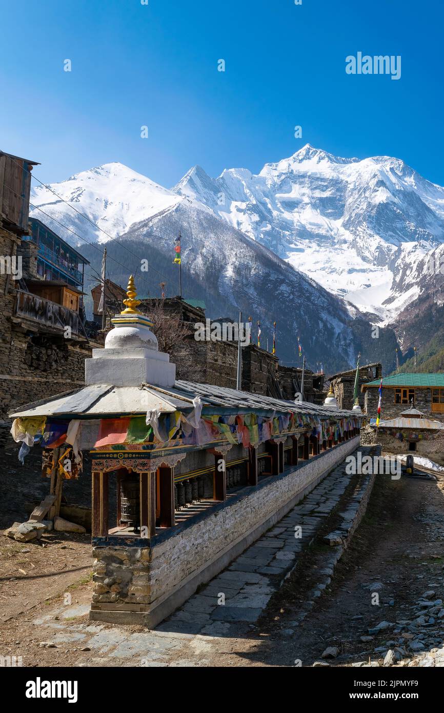 An Aerial View Of Upper Pisang With Annapurna Ii View In Nepal Stock