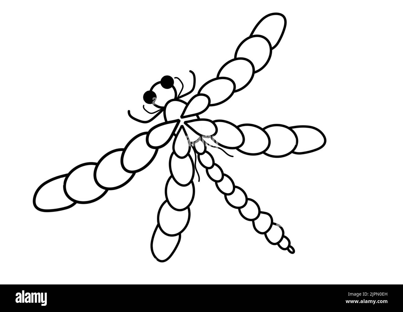A Black and white line art silhouette drawing of a dragon fly for background, logo and other illustration needs Stock Vector