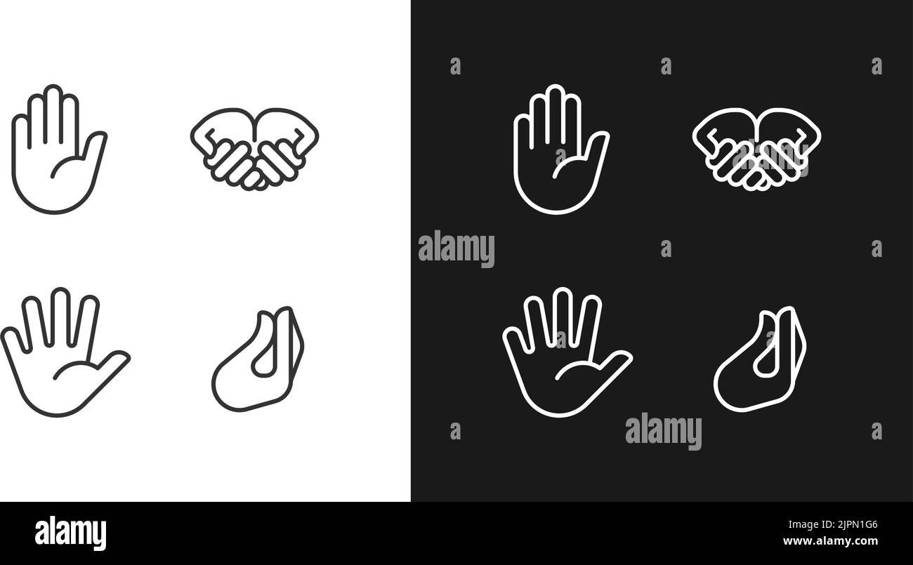 Hand gestures pixel perfect white linear icon set for dark, light mode ...
