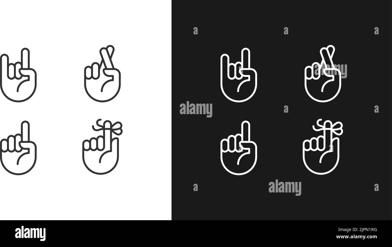 Hand gestures pixel perfect linear icon for dark themes set for dark ...