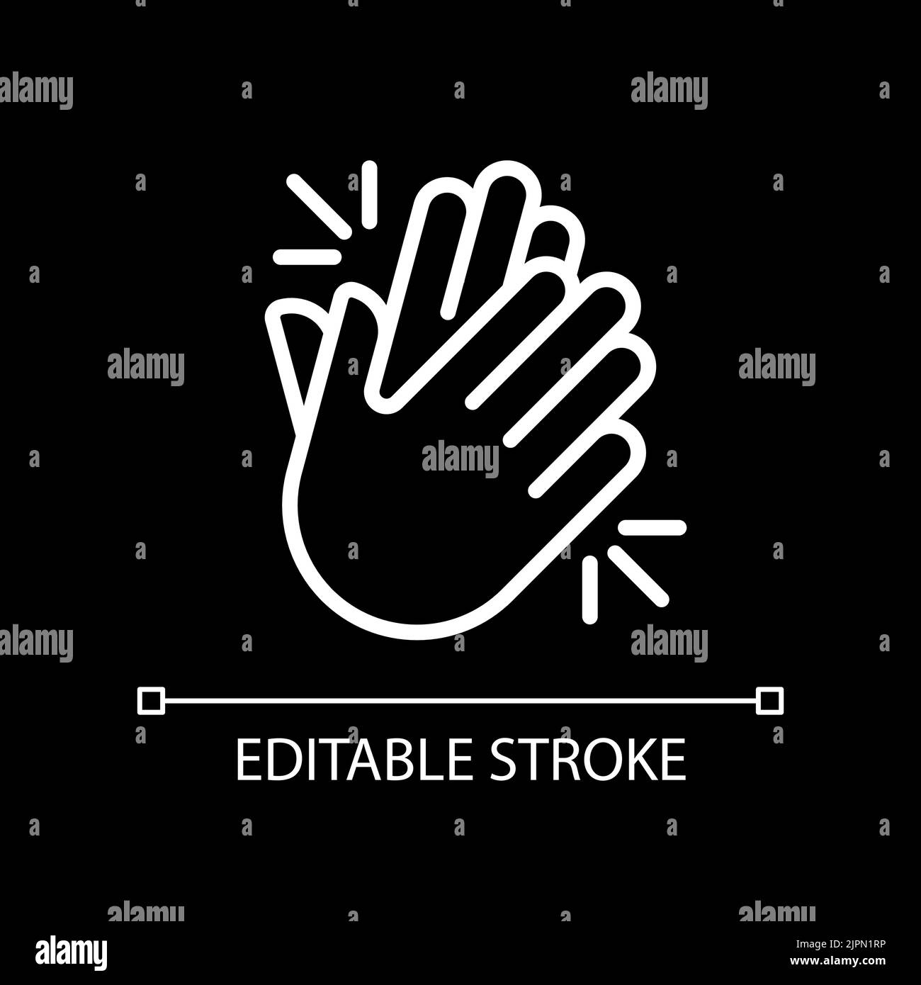 Clapping hands pixel perfect white linear icon for dark theme Stock Vector