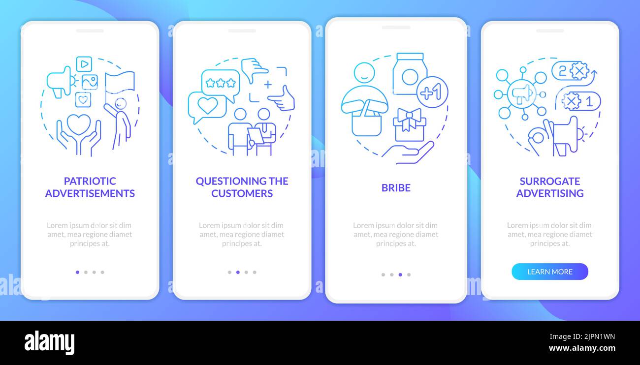 Trendy marketing approaches blue gradient onboarding mobile app screen ...