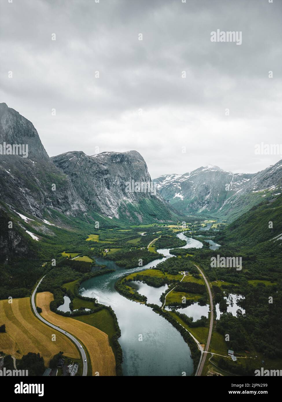 The land in Norway, with thousands of small streams and river Stock