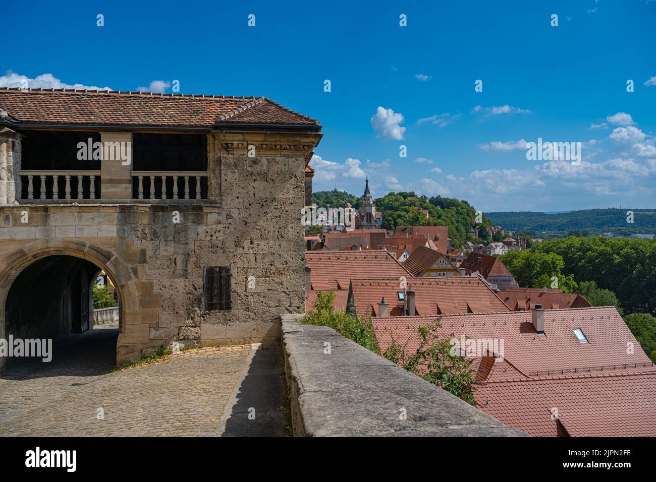 View of the lower castle gate of Hohentübingen Castle, Tübingen. Baden ...