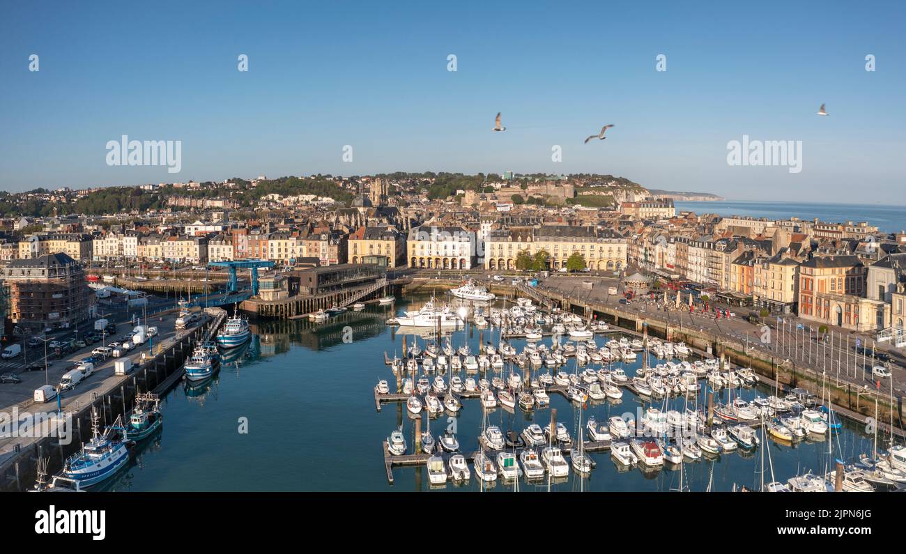 France, Seine-Maritime, Cote d'Albatre, Pays de Caux, Dieppe, the marina (aerial view) // France, Seine-Maritime (76), Côte d'Albatre, Pays de Caux, D Stock Photo