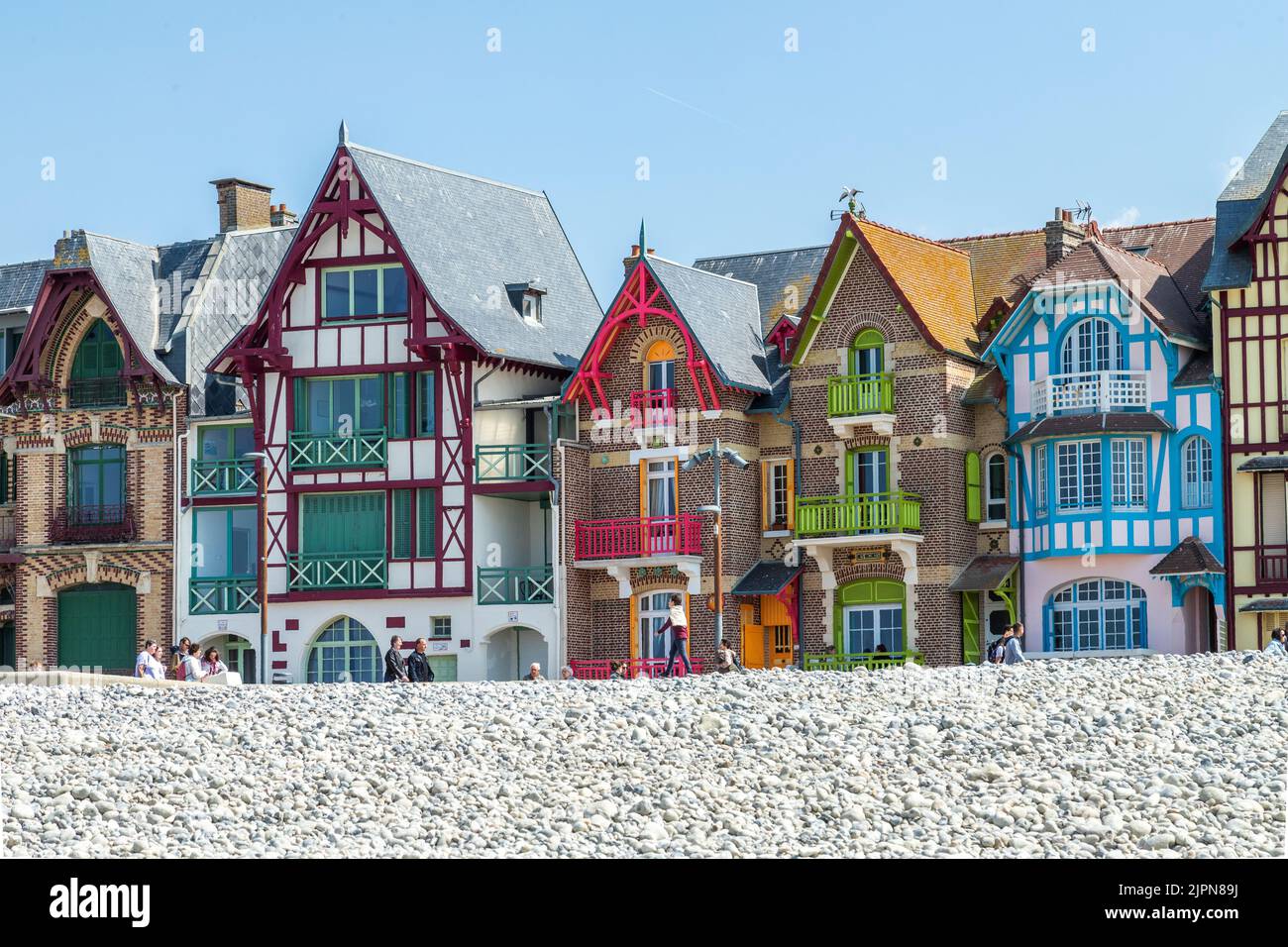 France, Somme, Picardie, Mers les Bains, seafront and Belle Epoque seaside villas of the 19th century // France, Somme (80), Picardie, Mers les Bains, Stock Photo