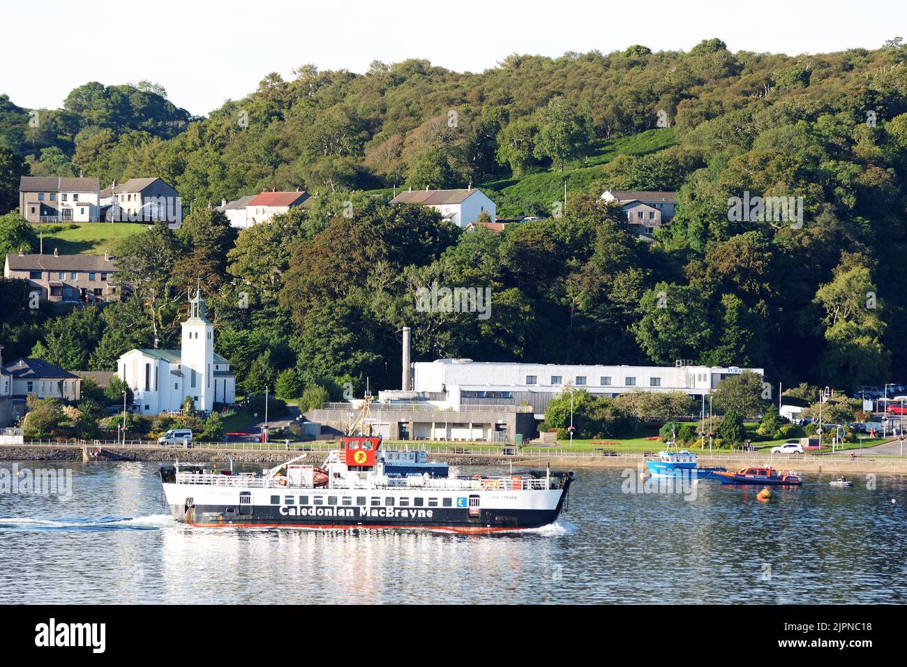 Caledonian MacBrayne drive-through vehicle ferry Loch Striven entering Oban harbour. Stock Photo