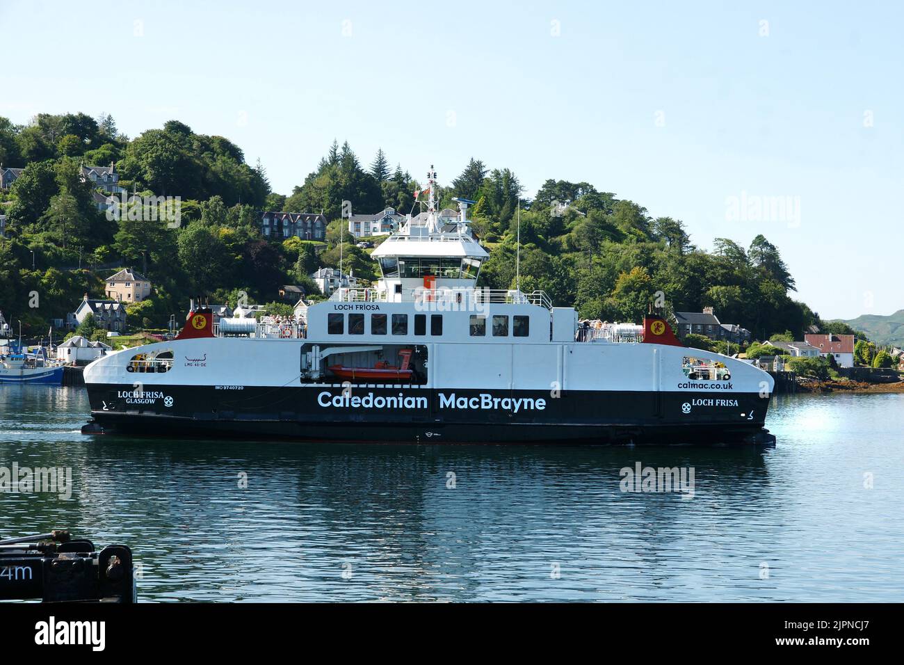 Caledonian MacBrayne ferry Loch Frisa departing Oban harbour. She entered year-round service on the Oban - Craignure (Isle of Mull) route in June 2022 Stock Photo