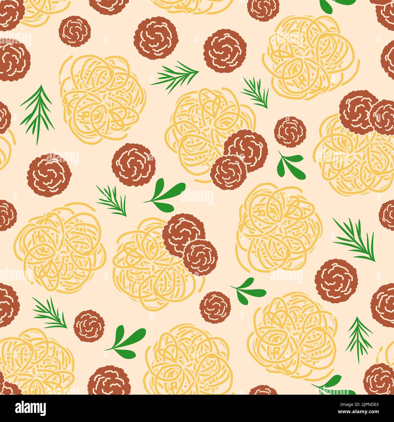 Pasta and meatballs pattern seamless. Food background Stock Vector