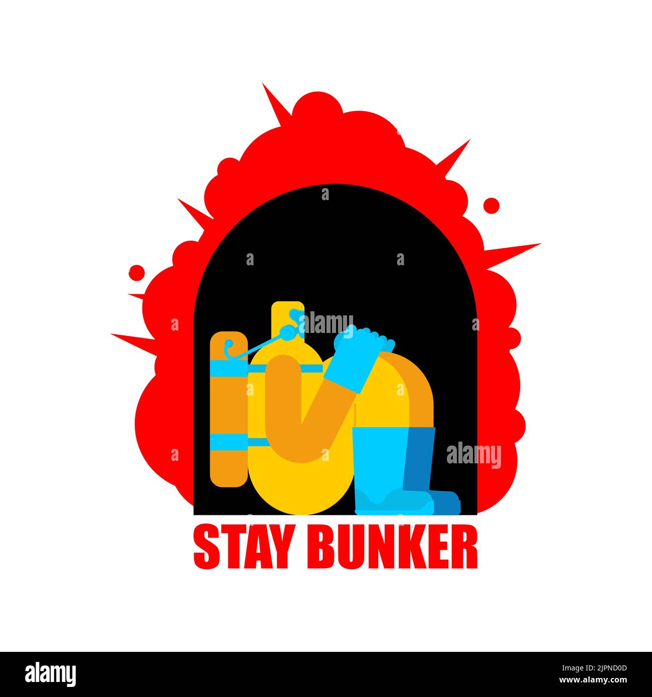 Stay in bunker. Man in Radiation protective suit in bunker from nuclear