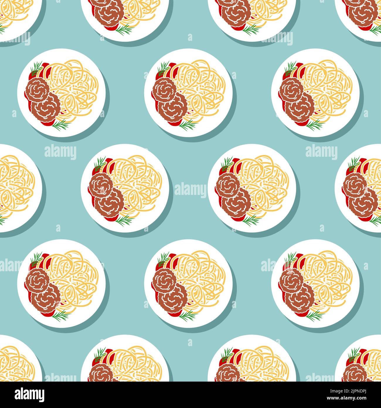 Pasta and meatballs pattern seamless. Food background Stock Vector