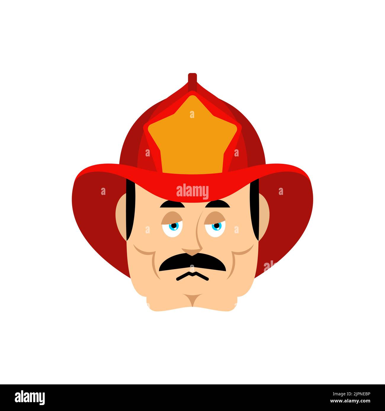 Firefighter sad emoji face avatar. Fireman sorrowful emotions. man dull Stock Vector
