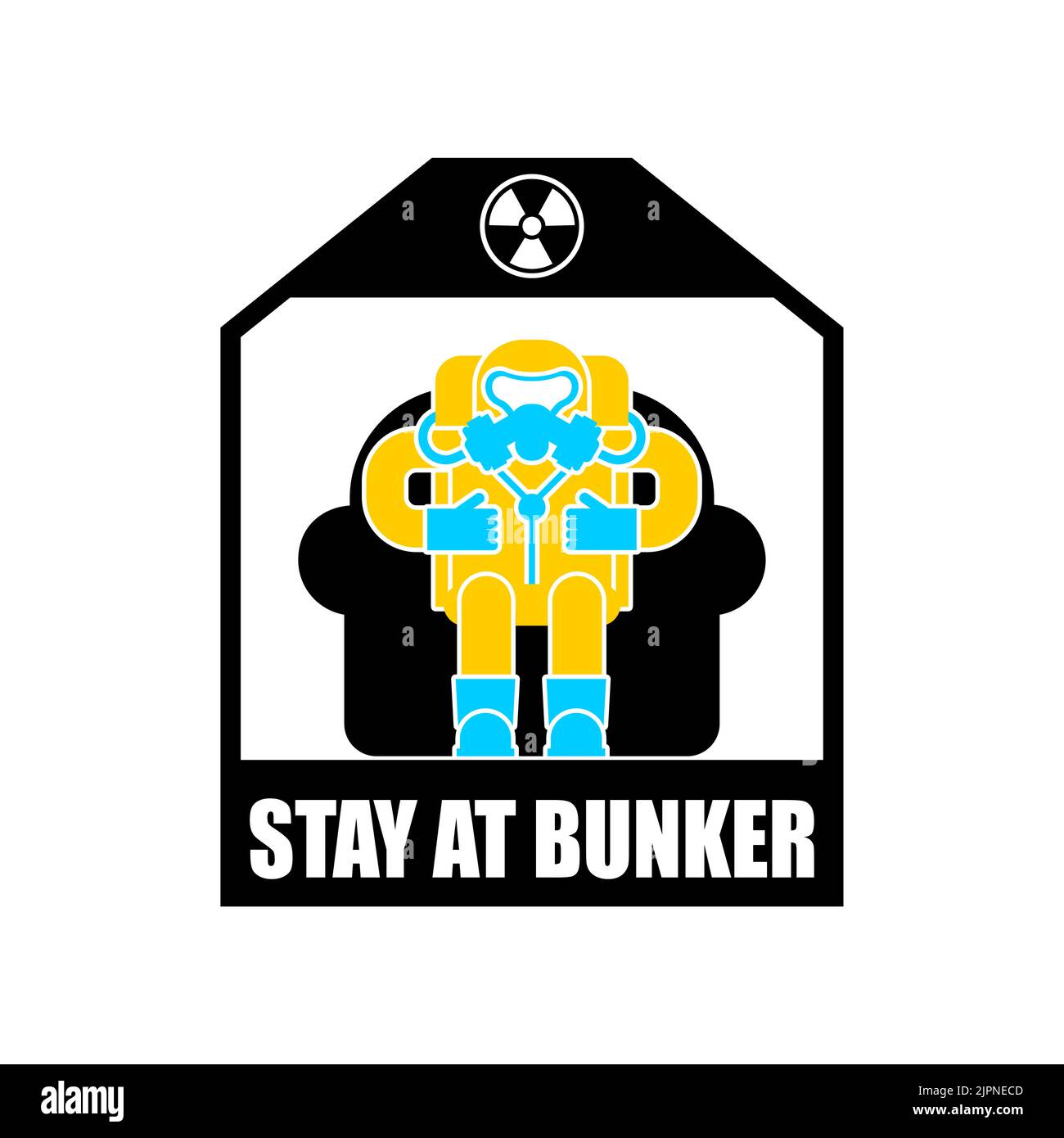 Stay in bunker. Man in Radiation protective suit in bunker from nuclear