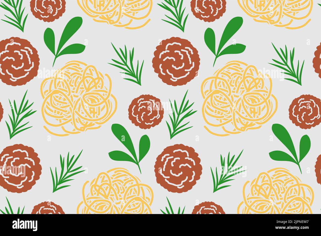 Pasta and meatballs pattern seamless. Food background Stock Vector