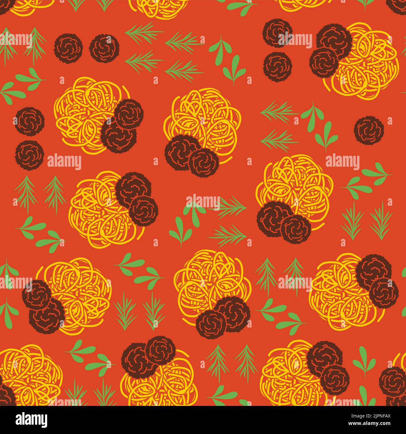 Pasta and meatballs pattern seamless. Food background Stock Vector