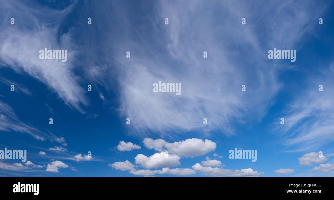 blue sky panorama background with tiny clouds Stock Photo - Alamy