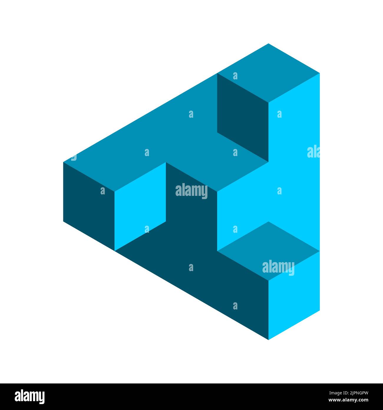Blue triangle made of cubes. Structure with rooms optical illusion. Architecture, construction, building concept. Geometric isometric shape. Vector Stock Vector