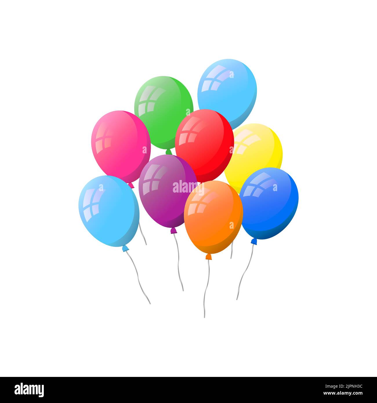 Bunch of colorful flat helium balloons isolated on white background ...