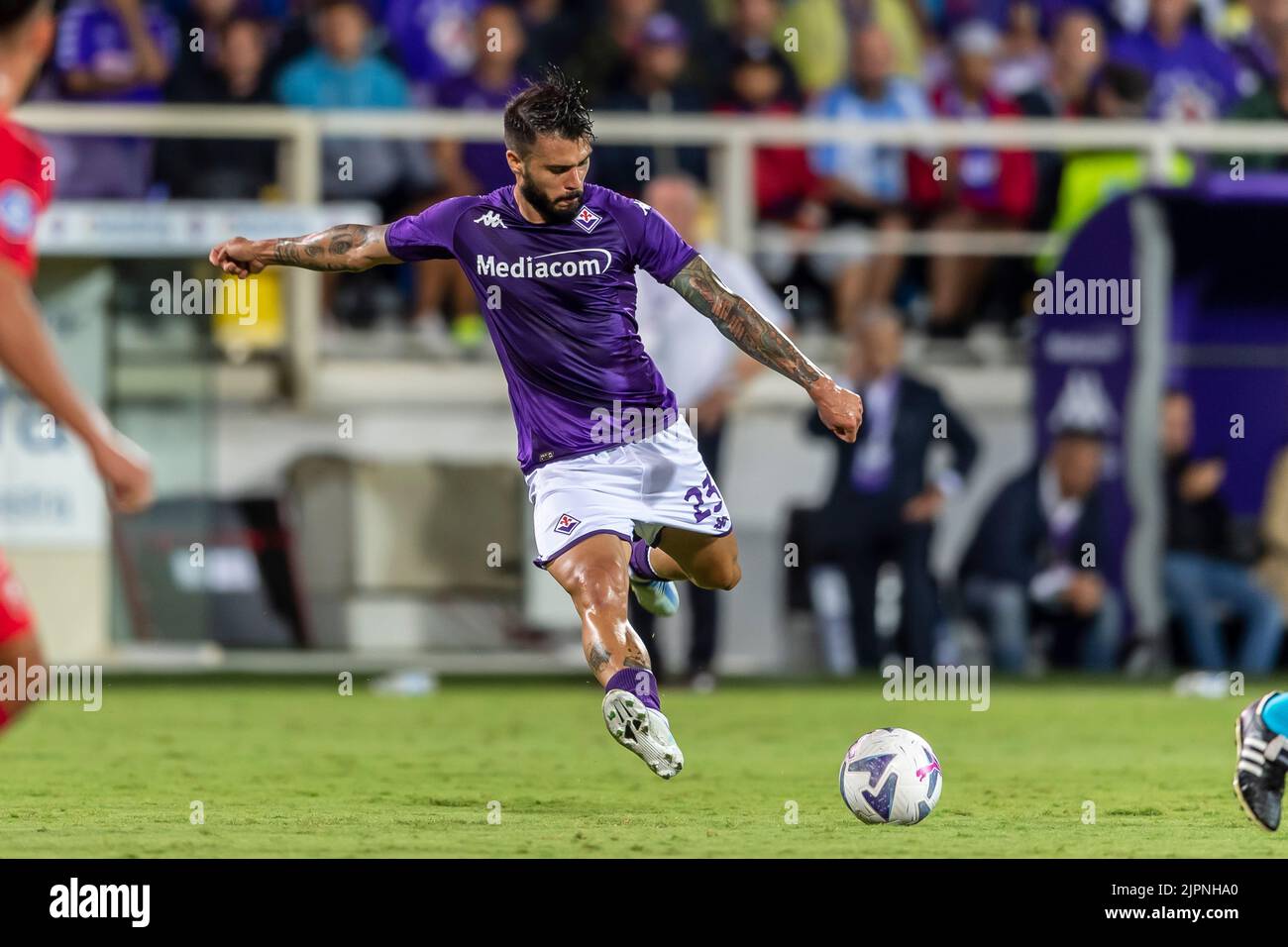 Artemio Franchi stadium, Florence, Italy, October 31, 2021, Lorenzo Venuti ( Fiorentina) and Mbala Nzola (Spezia) during ACF Fiorentina vs Spezia Cal  Stock Photo - Alamy