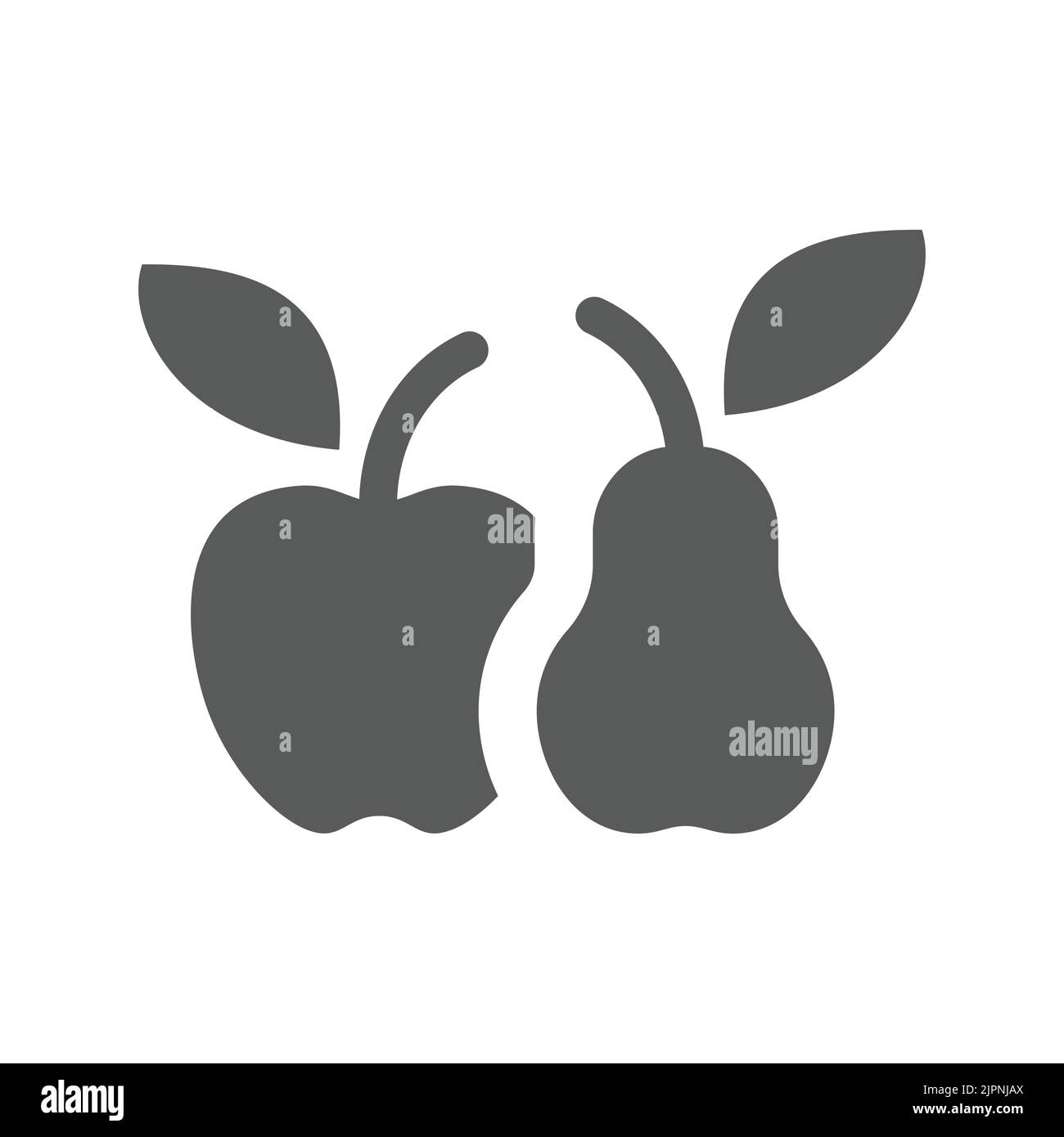 Apple and pear black vector icon. Healthy, vegan and vegetarian eating filled symbol. Stock Vector