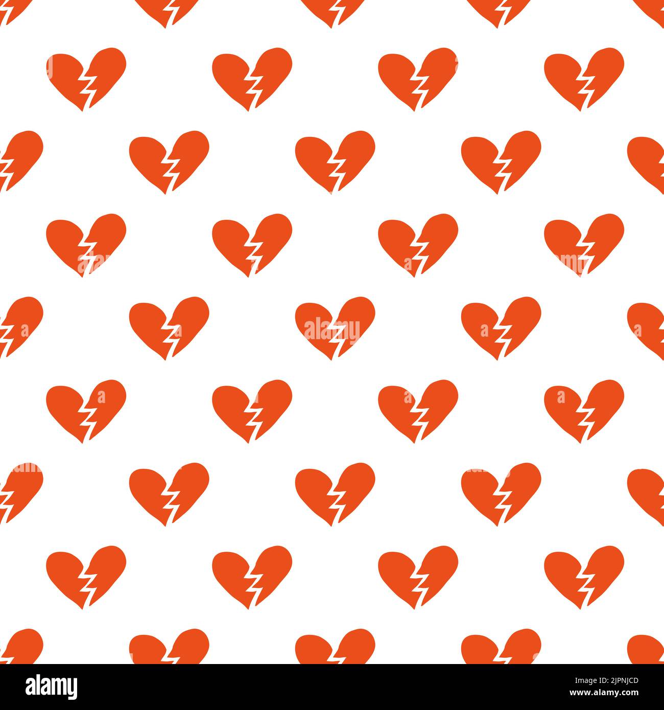 Simple seamless pattern with doodle red broken hearts. Stock Vector