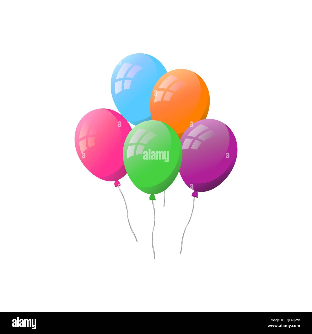 Bunch of colorful flat helium balloons isolated on white background ...