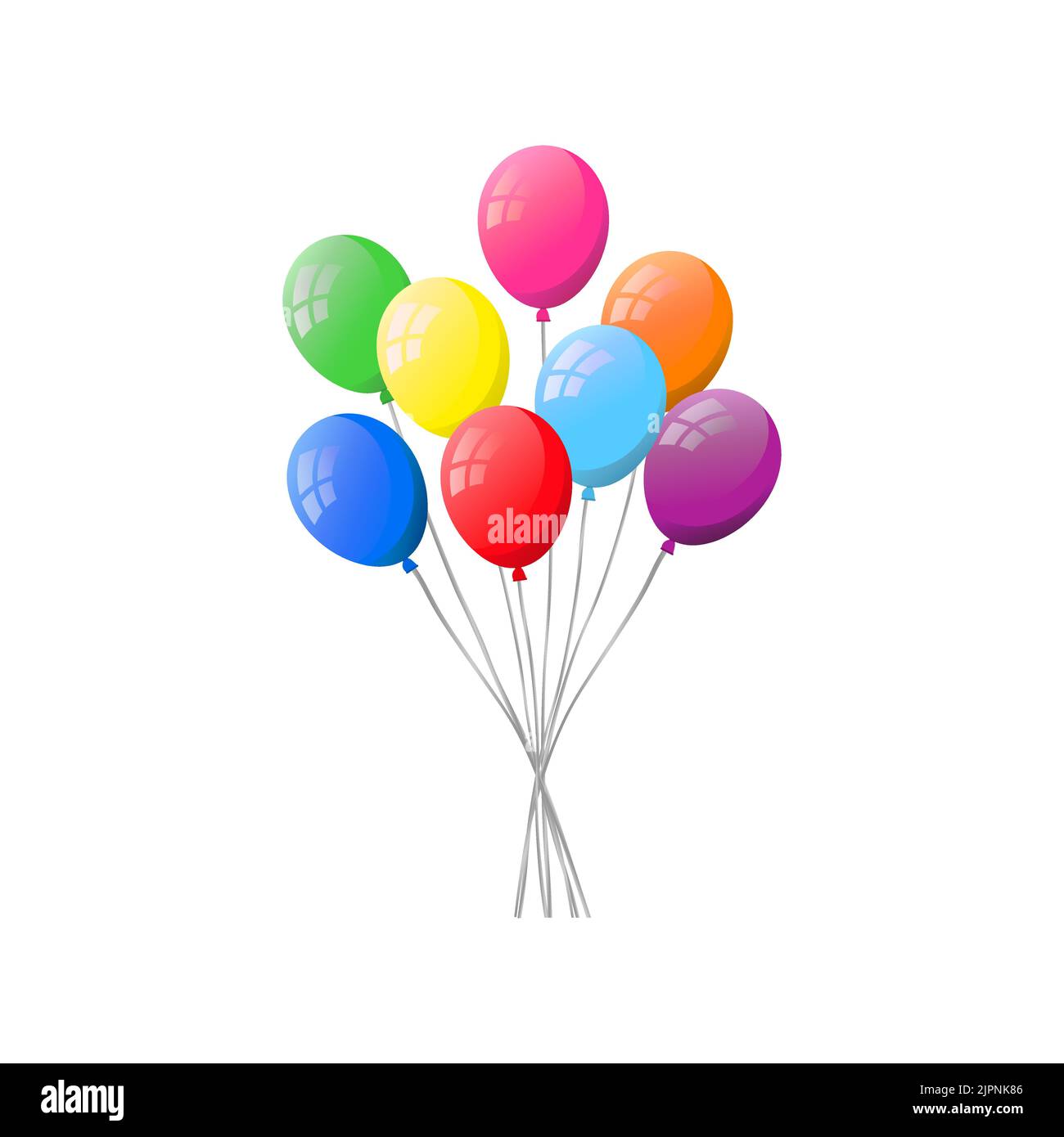 Bunch of colorful flat helium balloons isolated on white background ...
