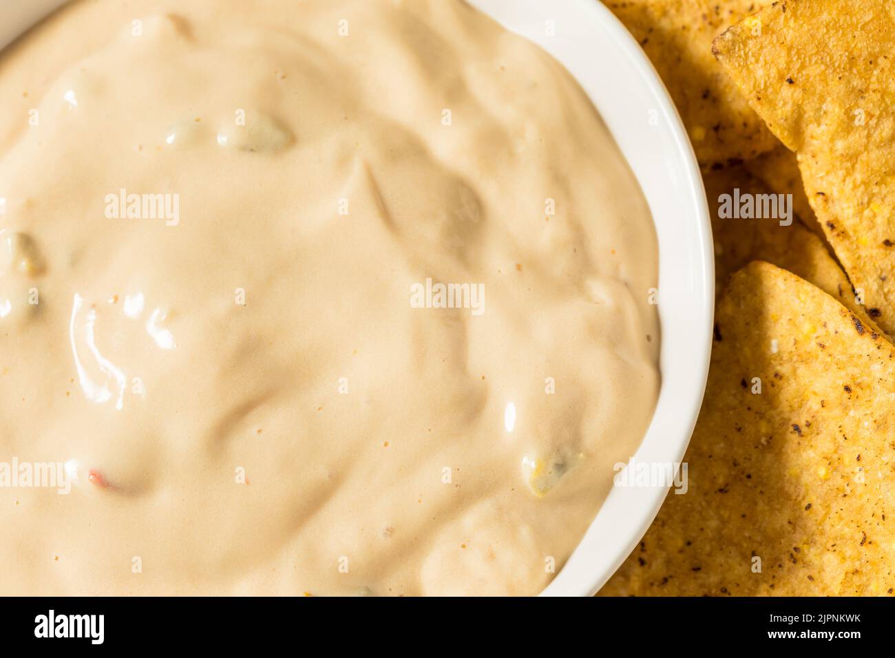 Homemade Creamy White Queso Dip with Tortilla Chips Stock Photo Alamy