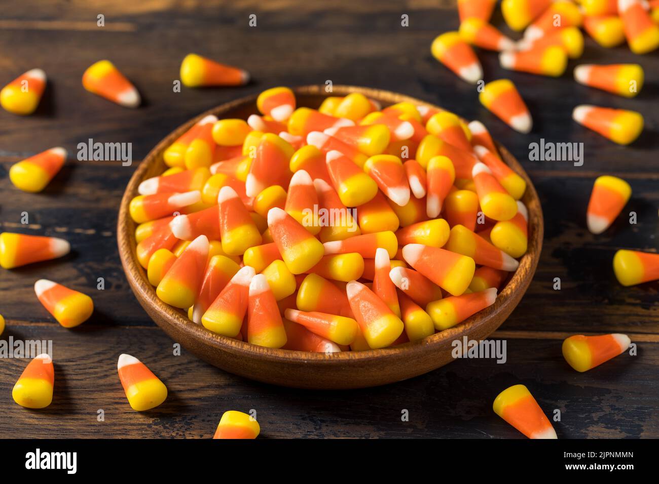 Sweet Halloween Candy Corn in a Bowl Ready to Eat Stock Photo