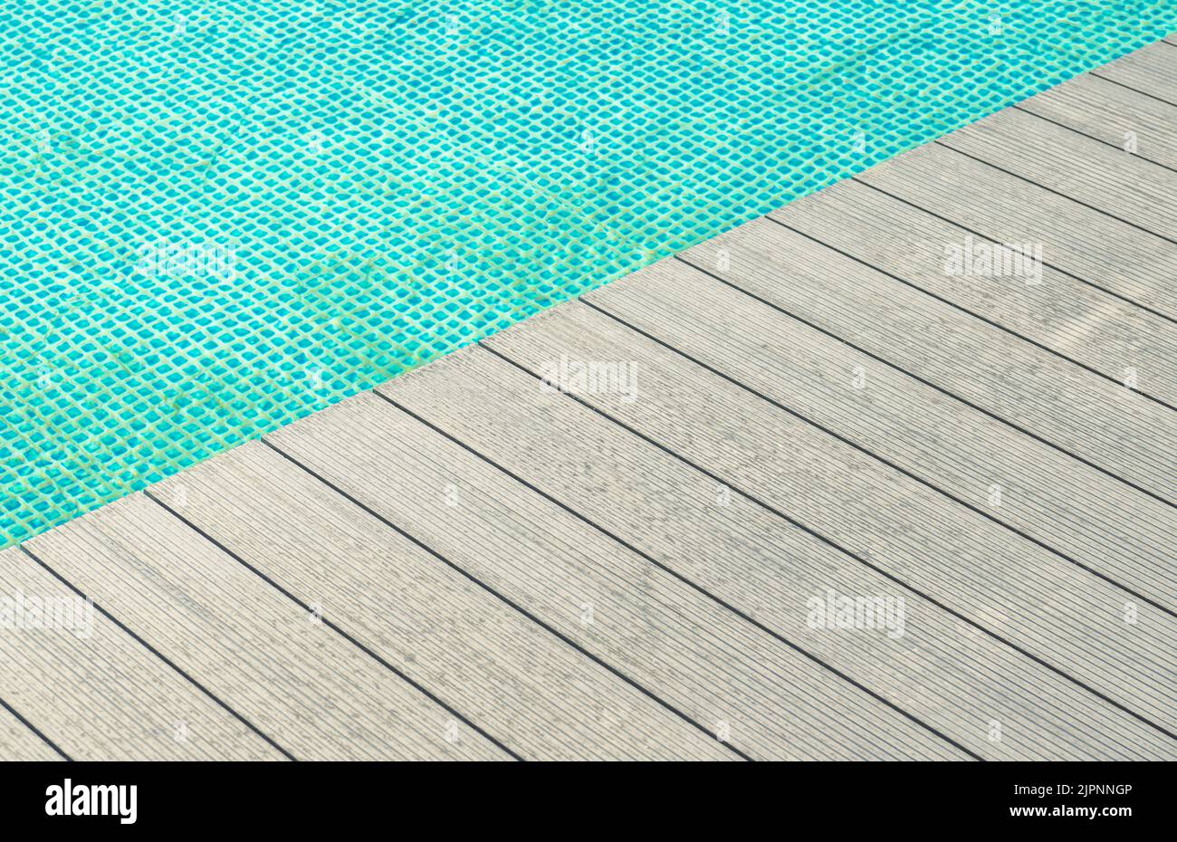 Modern Composite Made Swimming Pool Front Deck. Small Architecture Elements. Stock Photo