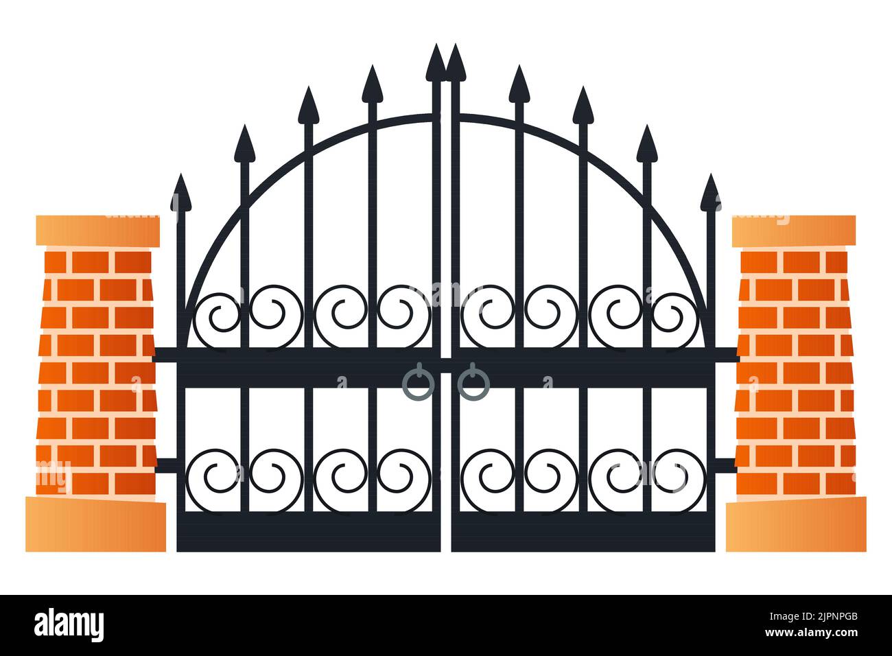 Closed wrought iron gate modern flat design style single isolated