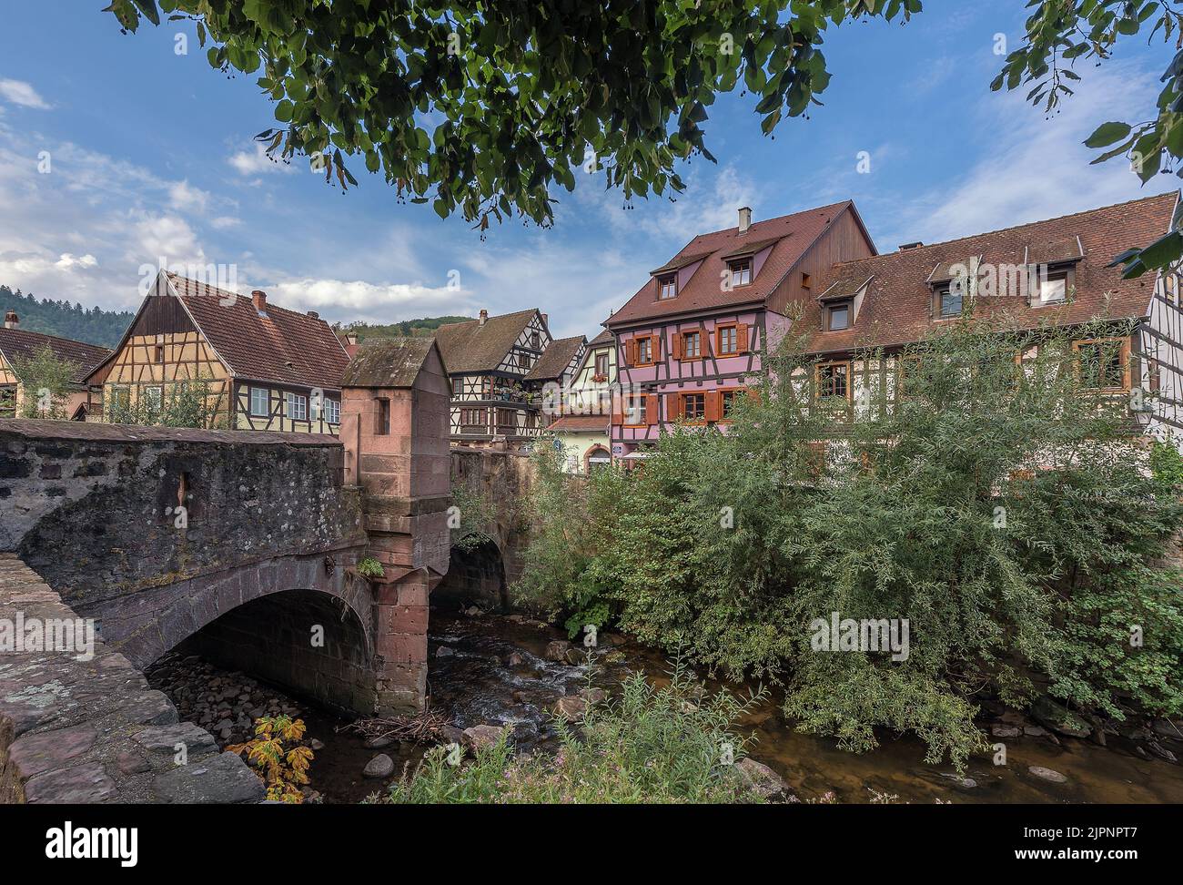 colorful houses in the historic old town of Kaysersberg, Alsace, France Stock Photo