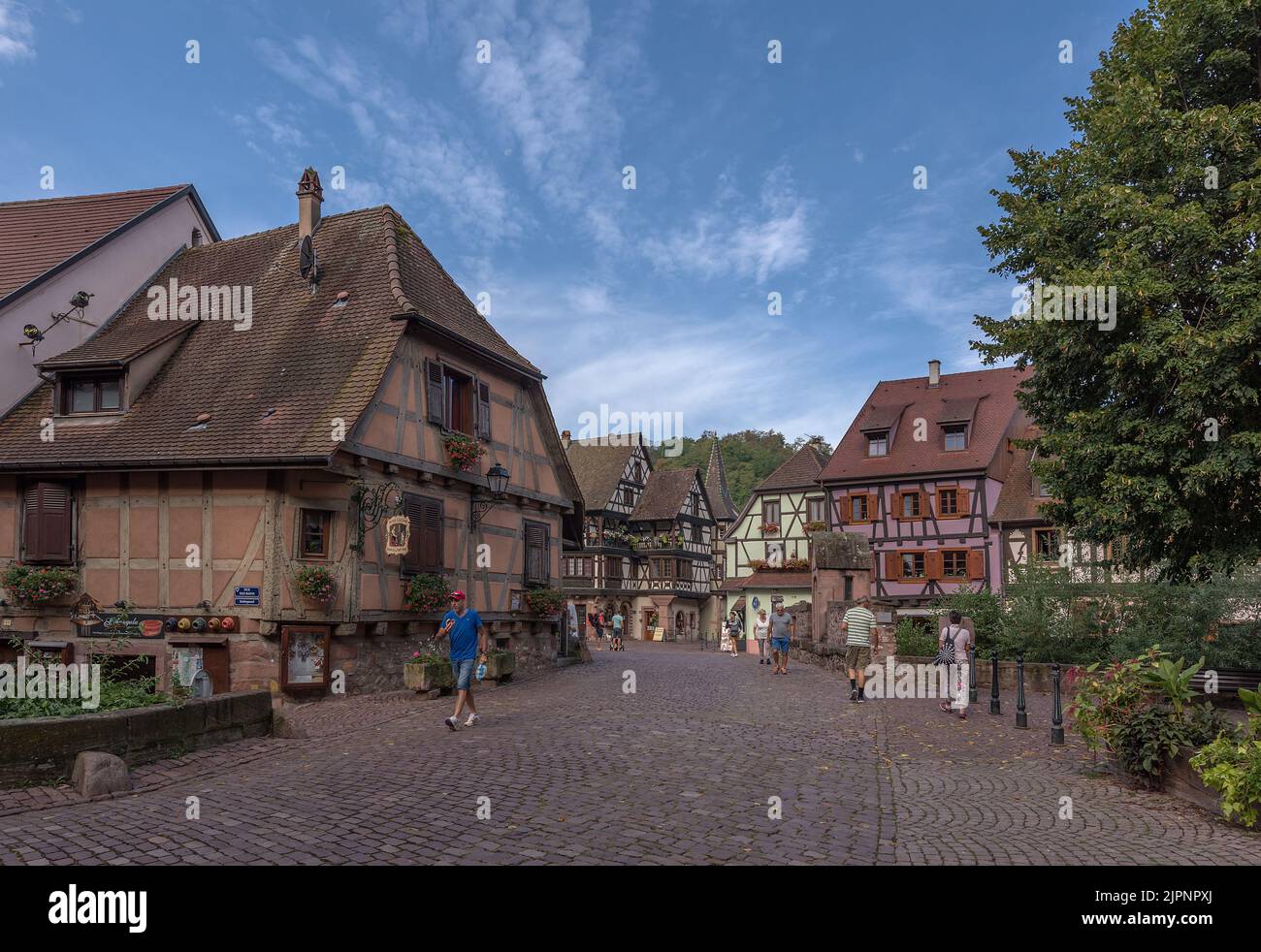 colorful houses in the historic old town of Kaysersberg, Alsace, France Stock Photo