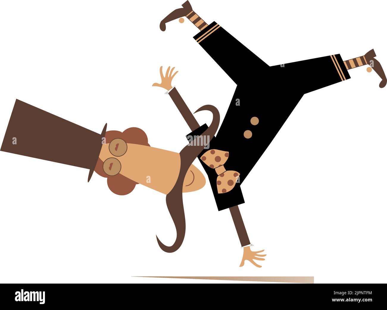 Cartoon man in the top hat. Funny long mustache man in the top hat