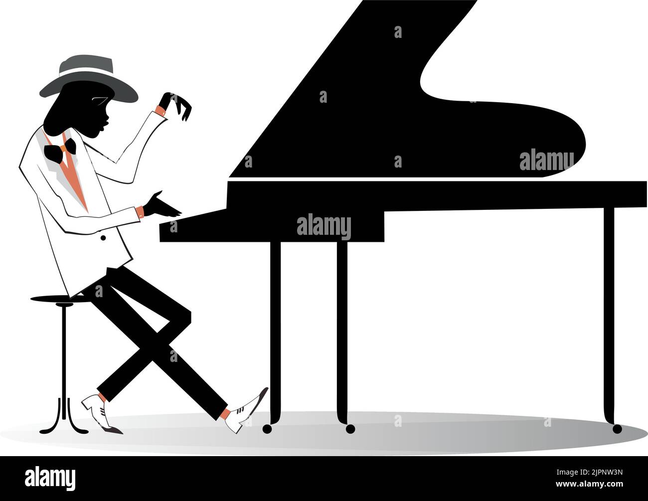 African pianist illustration. African musician is playing piano with ...