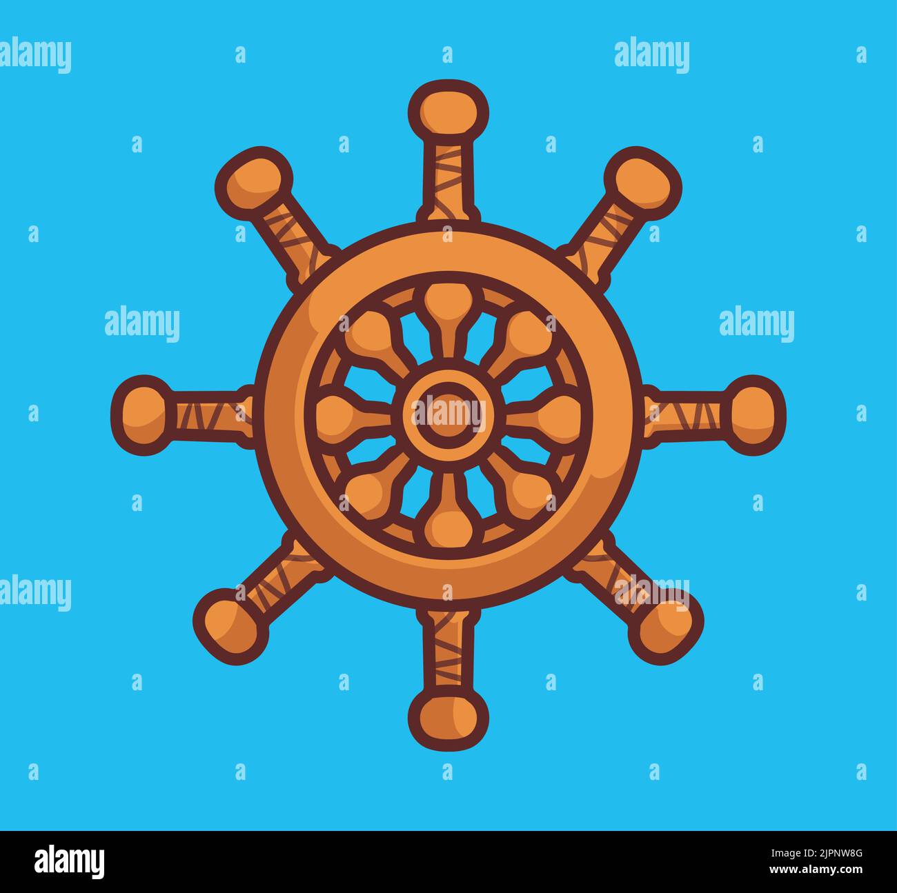 cute ship steering wheel. Isolated cartoon object illustration. Flat